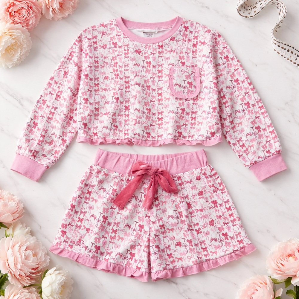 Simply Southern Pink Bow Print Two-Piece Pajama Set